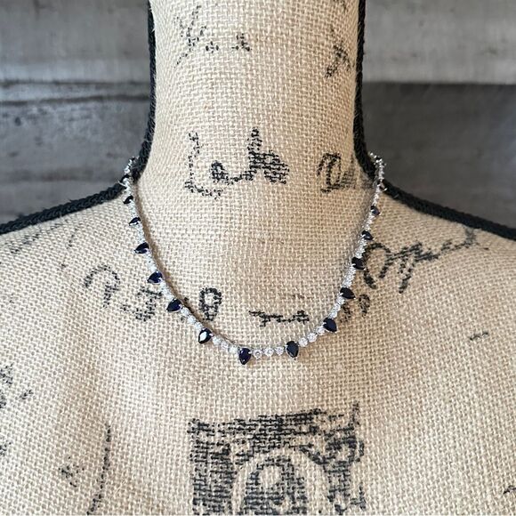 Giani Bernini Necklace, Sterling Silver Fine Jewelry, Deep Dark Blue Stones - Picture 4 of 6